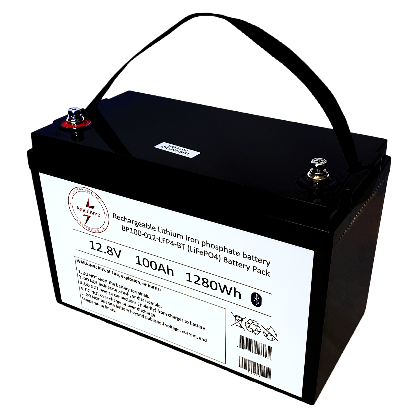 LiFePo4 12.8V 100AH Long Lasting Lithium Iron Phosphate Battery w/ Bluetooth® Monitoring