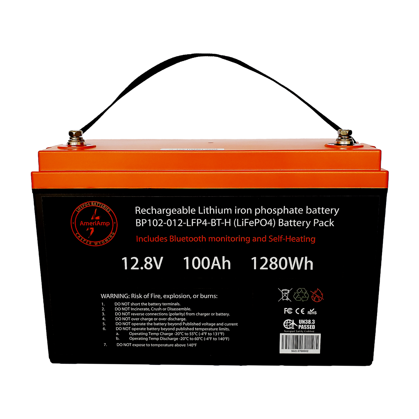 LiFePo4 12.8V 100AH Lithium Iron Phosphate Battery w/ Bluetooth® Monitoring & Internal Warming Circuit